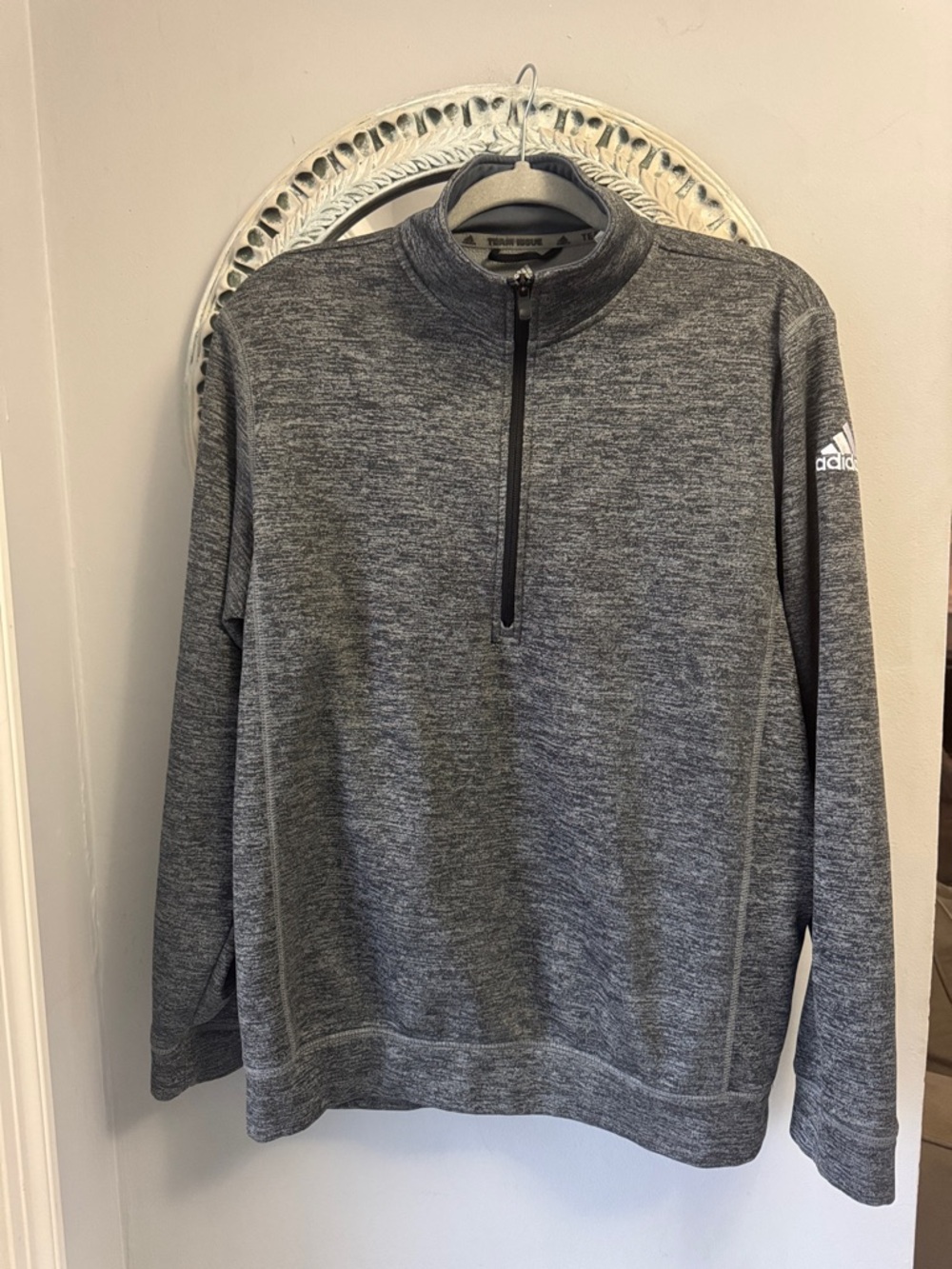 adidas performance issue climawarm Men’s Heather Gray Zip-Up Pullover